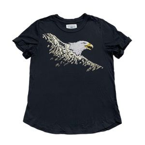 Sol Angeles Charcoal Black Metallic Eagle Print Cuffed Tee Top S